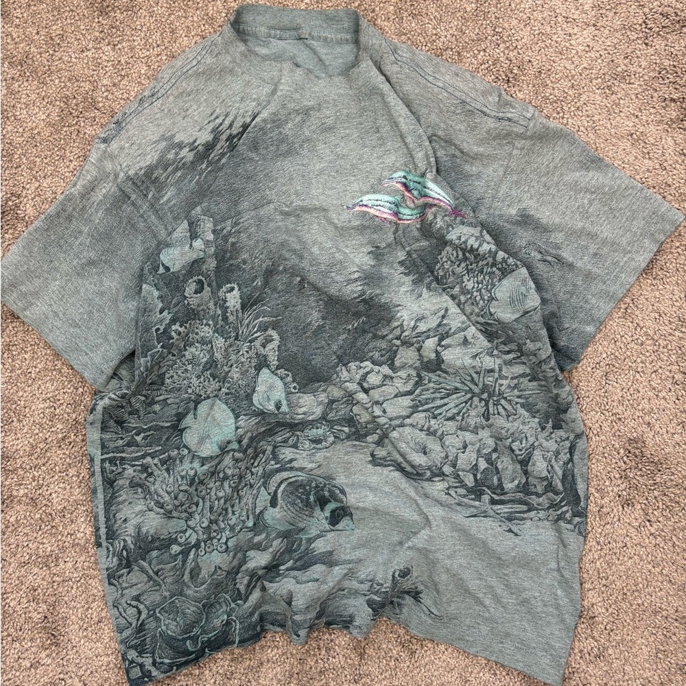 Vintage Habitat AOP Sea Dolphins Wrap‎ Around Aqua Color tshirt